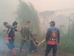 Lahan Gambut Di Desa Galang Membara Personel Koramil 1201-02/Sungai Pinyuh Berjibaku Padamkan Api