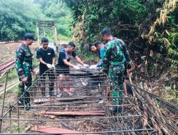 Kodim 1209/Bengkayang Percepat Pembangunan Jembatan Gantung Perintis Garuda Tahap III