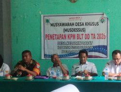 Babinsa Koramil 1206-06/Psb Utara Hadiri Musyawarah Desa Khusus Penetapan KPM BLT-DD TA 2026 Di Desa Kedamin Darat