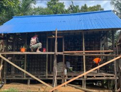 Satgas TMMD Ke-128 Kodim 1204/Sanggau Masuki Tahap Pemasangan Atap Rehab Rumah Warga