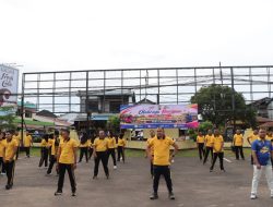 Dalam Rangka Hari Bhayangkara Ke-80 Polres Ketapang Bersama Bank Mandiri Taspen Gelar Senam Bersama Dan Pemeriksaan Kesehatan Gratis