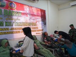 HUT Ke-68 Kodam XII/Tanjungpura Korem 121/Abw Gelar Donor Darah Libatkan TNI Polri Dan Persit