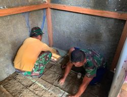 Guna Perkuat Struktur Bangunan Satgas TMMD Regtas Ke-129 Kodim 1206/Psb Lakukan Pengecoran Pada MCK