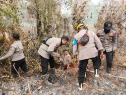 Karhutla Landa Lahan Gambut Merubung, Tim Gabungam Polsek Jawai BKO Brimob Serta Masyarakat Padamkan Api Seluas 1 Hektare