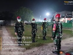 Pastikan Ex Lahan Terbakar Aman Koramil 1210-07/Air Besar Bersama Tim Satgas Karhutla Lakukan Patroli Malam