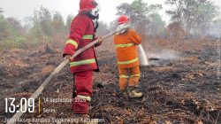 Jaga Api Tak Kembali Berkobar Babinsa Bersama Tim Gabungan Perkuat Pendinginan Karhutla Di Pangmilang