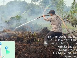 Cegah Api Kembali Meluas Polsek Matan Hilir Utara Lakukan Pendinginan Lahan Bekas Karhutla